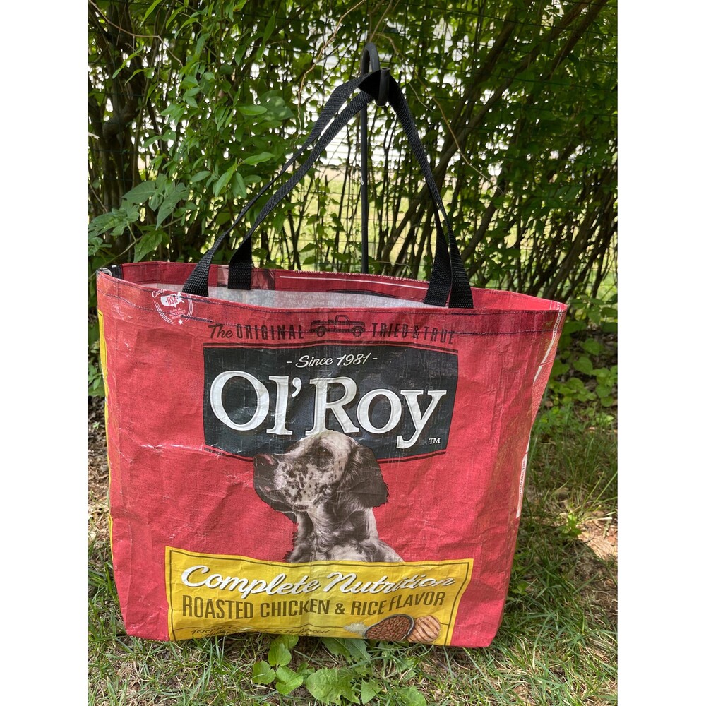 Dog recycled reusable feedbag tote bag